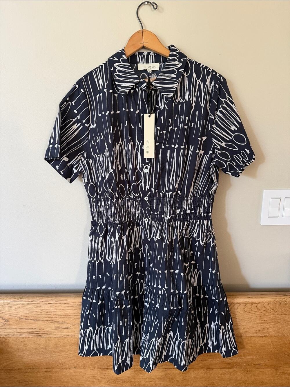 PINCH NWT Abstract Short-Sleeve Collared Button Down Abstract Print Dress Size L